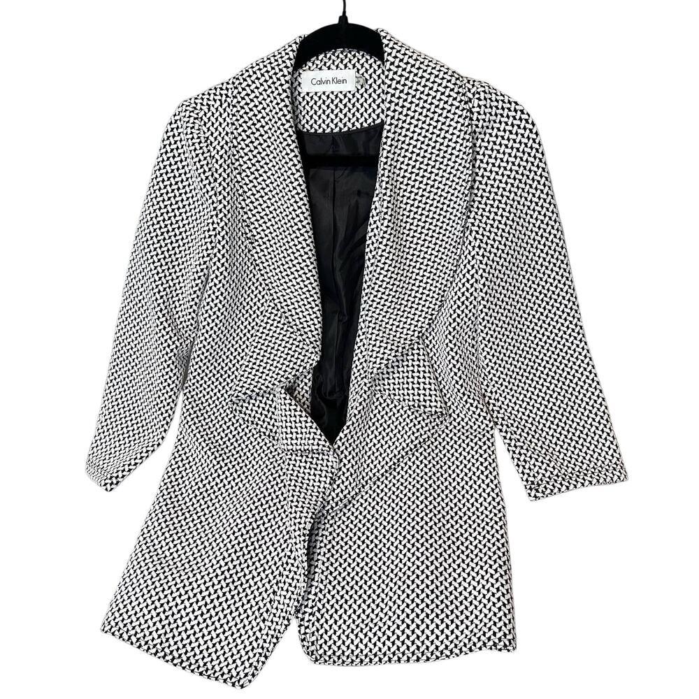 Calvin Klein Herringbone Draped Open Front Jacket grey